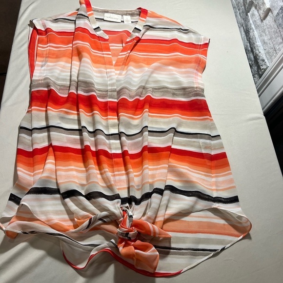 Chico’s Orange, White & Black Striped Blouse – Size 1 (S/M) - Picture 7 of 9